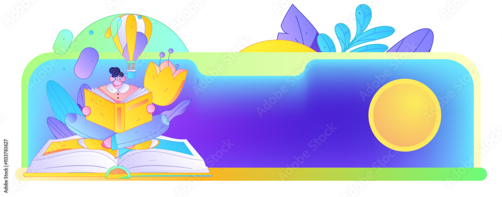 Fototapeta premium Character reading quietly vector concept operation hand drawn illustration 