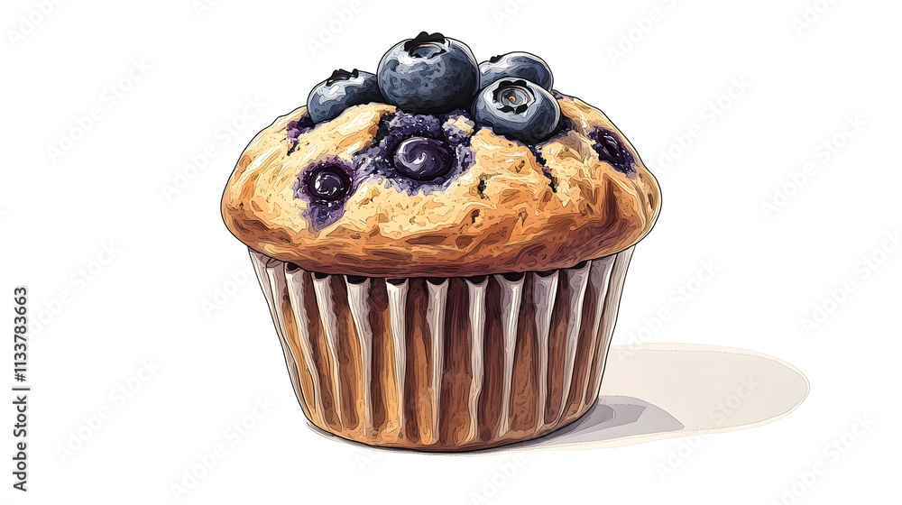 Tempting Blueberry Muffin with Domed Cracked Top in Minimalist Flat Design Style Tempting Blueberry Muffin with Domed Cracked Top in Minimalist Flat Design Style