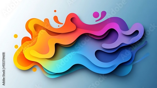 Creative graphic design showcasing layered colorful shapes with gradients and 3D effects. 