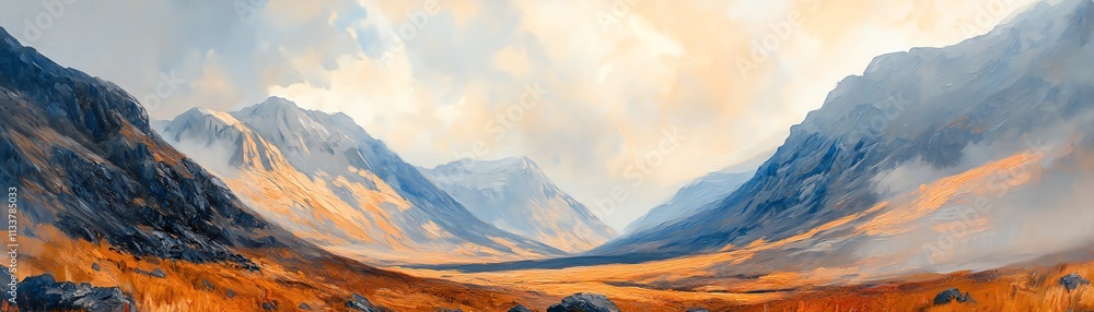 Majestic mountains with vibrant autumn colors under a cloudy sky Majestic mountains with vibrant autumn colors under a cloudy sky