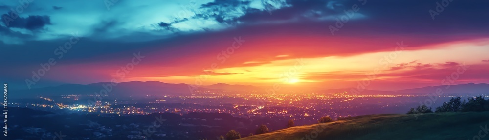Stunning sunset view over a cityscape with vibrant colors and dramatic clouds. Stunning sunset view over a cityscape with vibrant colors and dramatic clouds.