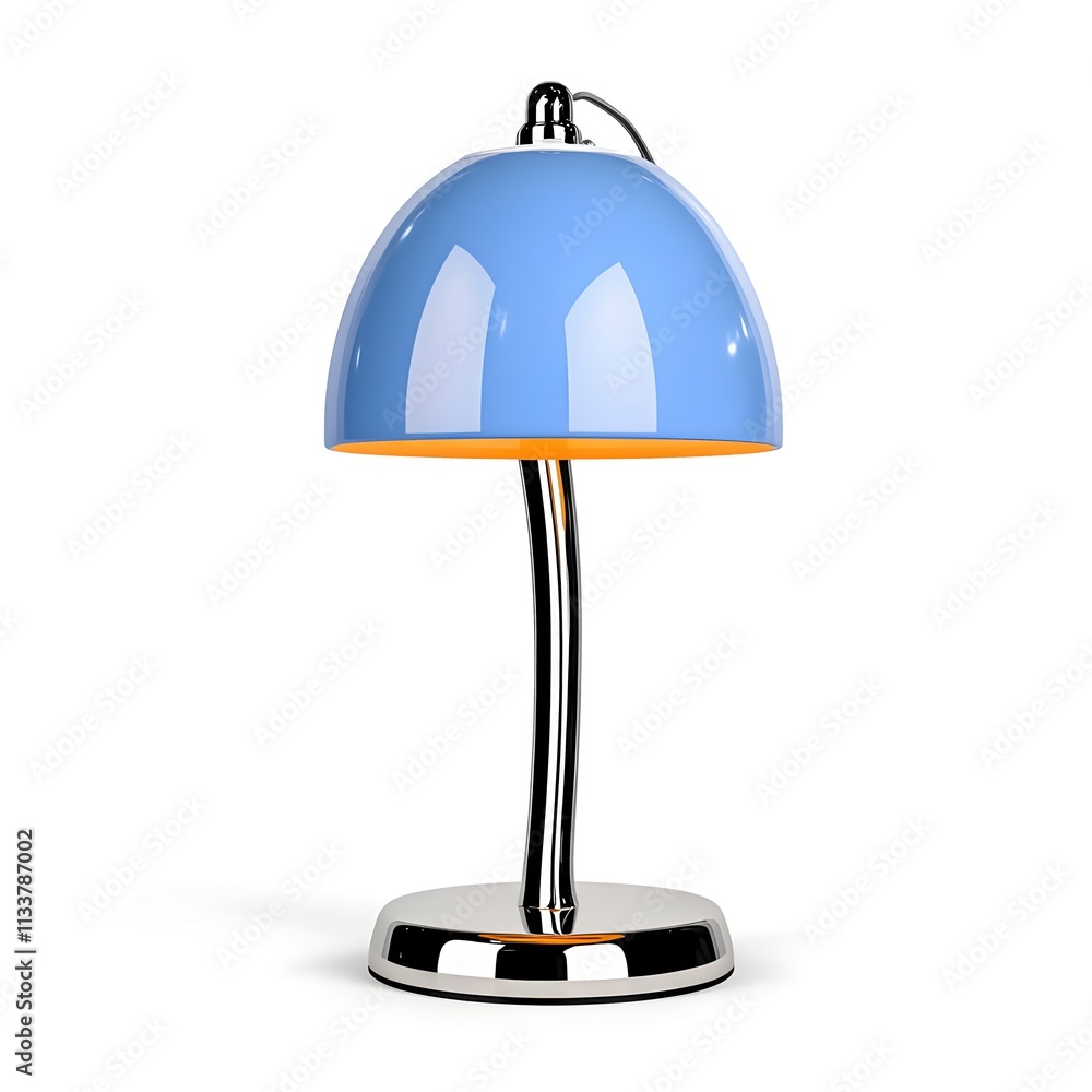 Modern Blue Desk Lamp with Polished Chrome Stand, Sleek Curved Design, Dome-Shaped Shade, and Minimalist Aesthetic, Perfect for Contemporary Office or Home Interior Decor Modern Blue Desk Lamp with Polished Chrome Stand, Sleek Curved Design, Dome-Shaped Shade, and Minimalist Aesthetic, Perfect for Contemporary Office or Home Interior Decor