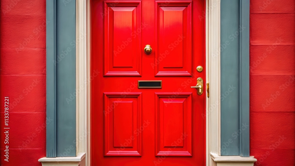 Close up of a vibrant red front door, red, front, door, entrance, close up, home, house, exterior, architecture Close up of a vibrant red front door, red, front, door, entrance, close up, home, house, exterior, architecture