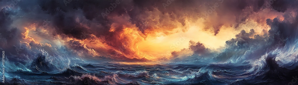 Dramatic seascape with turbulent waves and colorful sunset sky. Dramatic seascape with turbulent waves and colorful sunset sky.