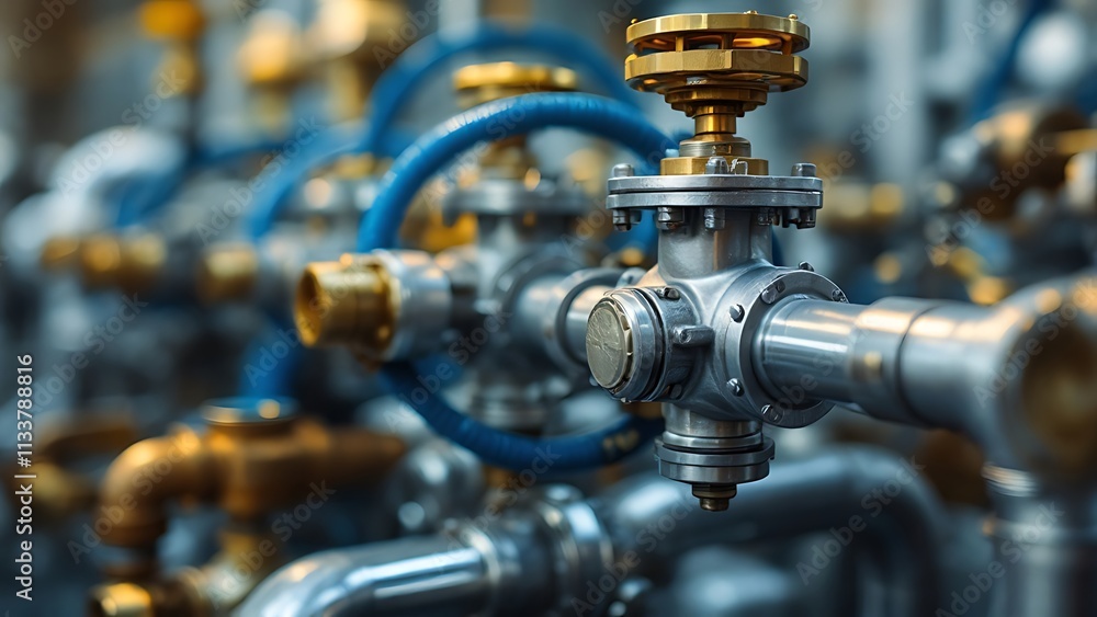 Close-up view of industrial pneumatic tools connected to a compressed air system, with hoses and valves visible. The setup showcases precision and technology in a manufacturing environment Close-up view of industrial pneumatic tools connected to a compressed air system, with hoses and valves visible. The setup showcases precision and technology in a manufacturing environment