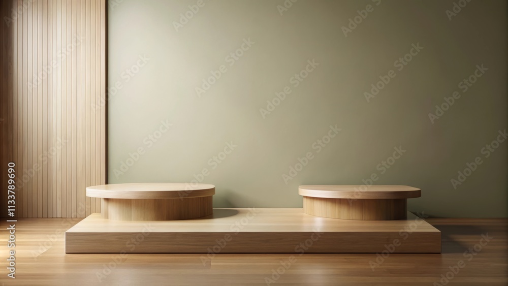 Minimal abstract background with wooden display platforms , wood, display, platforms, abstract, minimal, background Minimal abstract background with wooden display platforms , wood, display, platforms, abstract, minimal, background