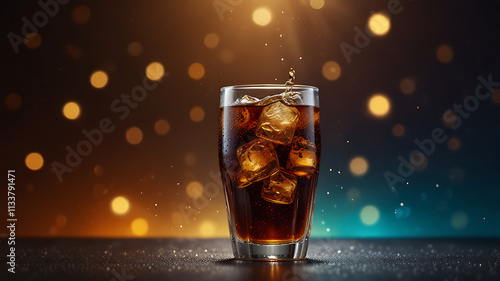 Refreshing Cola with Ice Cubes 