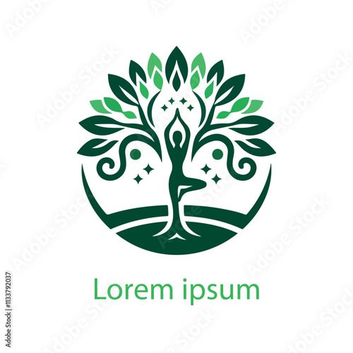 Peaceful yoga tree pose logo