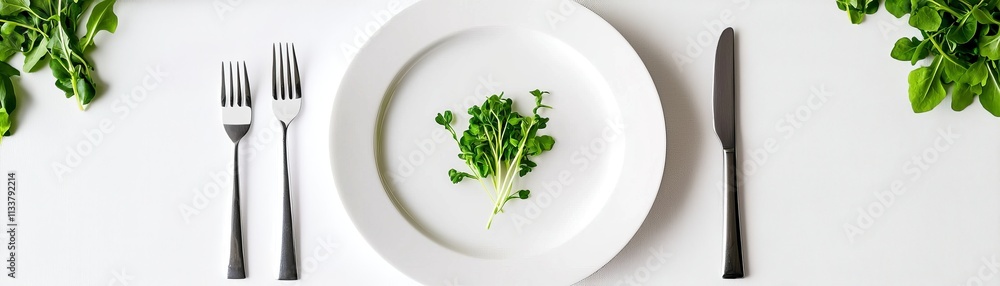 Elegant table setting with fresh greens in minimalist style indoor Elegant table setting with fresh greens in minimalist style indoor