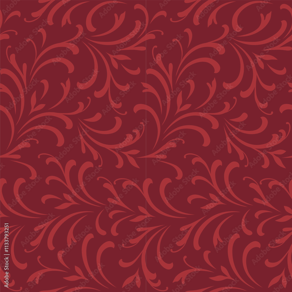 Seamless Decorative Floral Swirl Pattern On Red Background Seamless Decorative Floral Swirl Pattern On Red Background