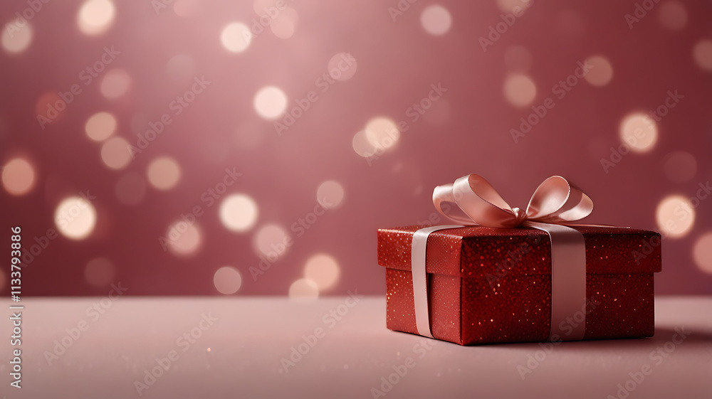 Red Gift Box on Festive Background Red Gift Box on Festive Background