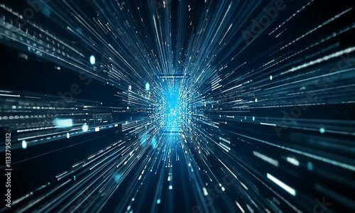 Wallpaper Mural A futuristic digital landscape with blue light beams radiating outward, symbolizing data flow. Torontodigital.ca