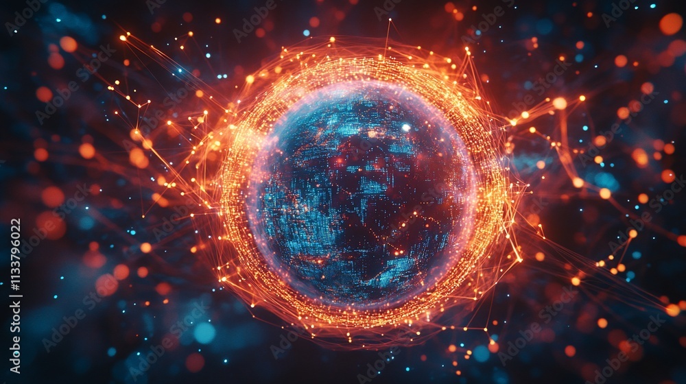 A vibrant digital representation of a glowing planet surrounded by energy. A vibrant digital representation of a glowing planet surrounded by energy.