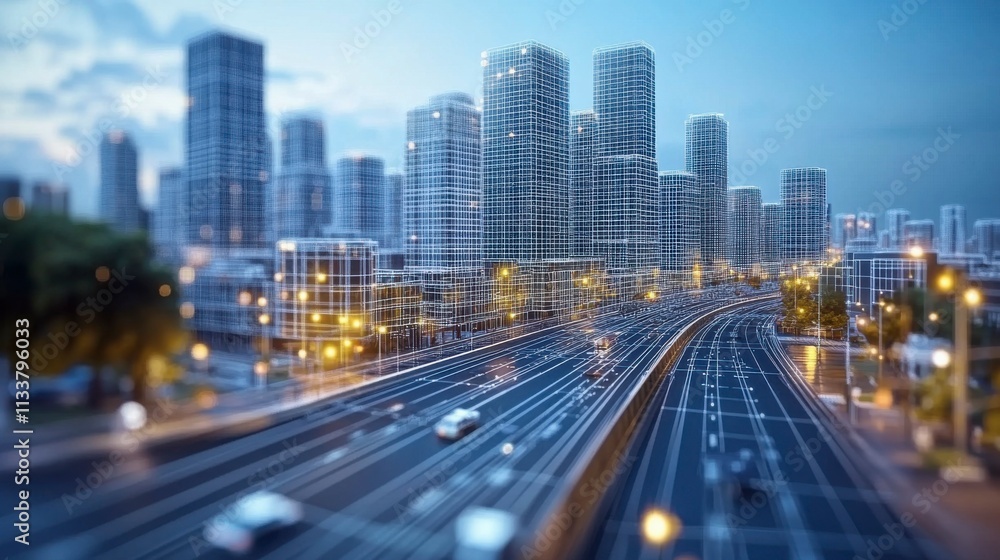 Smart city digital concept featuring a wireframe cityscape with futuristic details and glowing elements ideal for illustrating modern technology and business themes Smart city digital concept featuring a wireframe cityscape with futuristic details and glowing elements ideal for illustrating modern technology and business themes