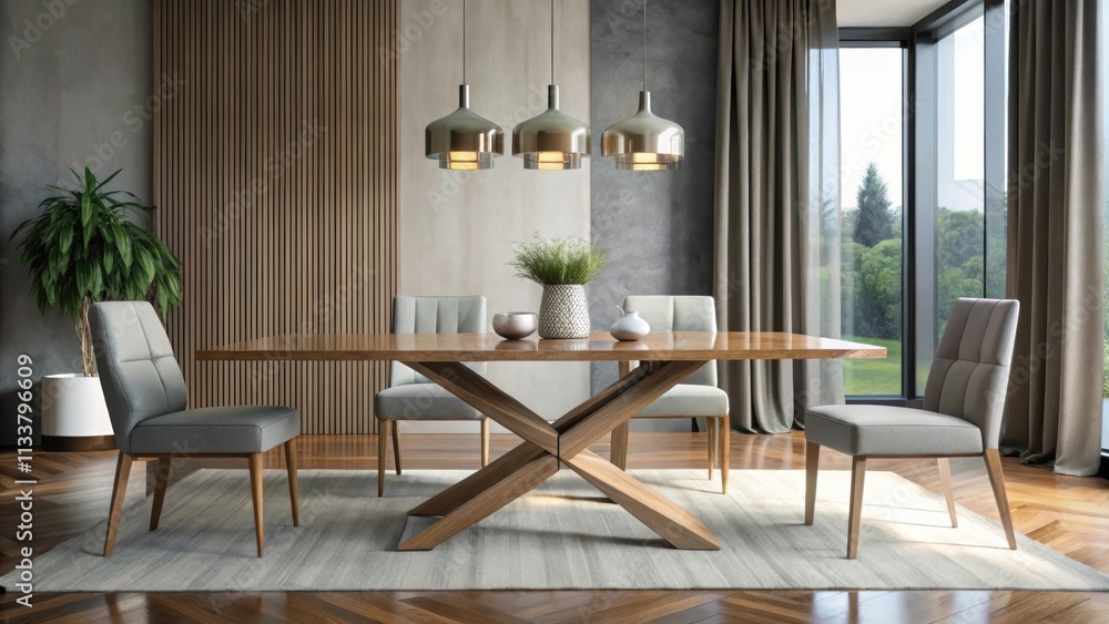 Obraz premium Sleek and contemporary dining table perfect for modern interior design, minimalist, stylish, elegant
