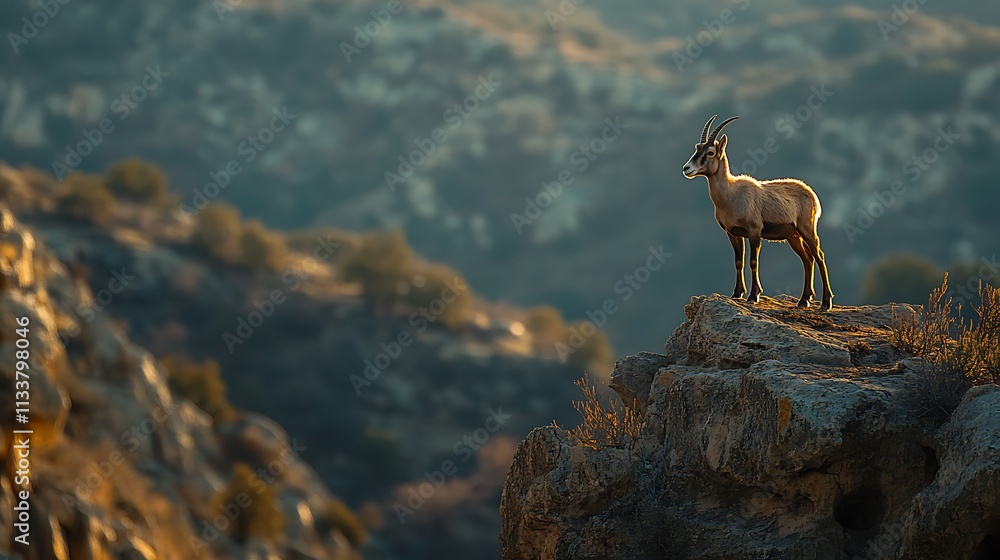 Wild Goat Stands Majestically On Mountaintop Rock Wild Goat Stands Majestically On Mountaintop Rock