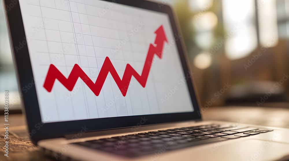 Dynamic upward trend on a laptop screen showcasing financial growth and analysis in a modern workspace with natural light ambiance Dynamic upward trend on a laptop screen showcasing financial growth and analysis in a modern workspace with natural light ambiance