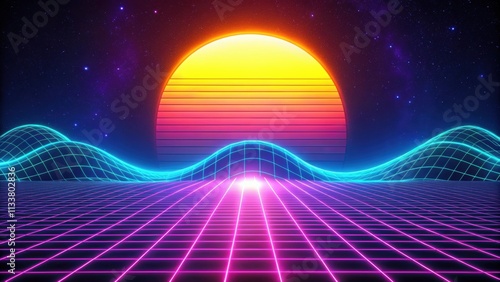 Abstract neon retro wave background, neon, retro, wave, vibrant, colorful, 80s, futuristic, technology, digital, glowing