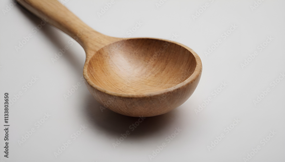 wooden spoon laying on a white background