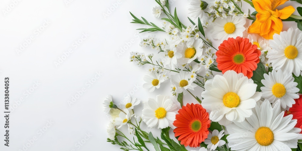 Obraz premium Colorful Mix of Fresh Blooming Flowers on White Background