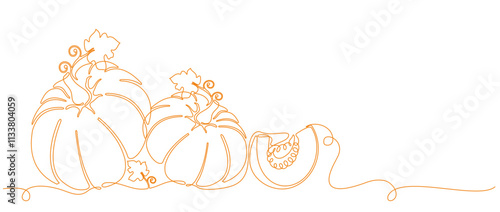 pumpkin continuous line on transparent background, logo vector