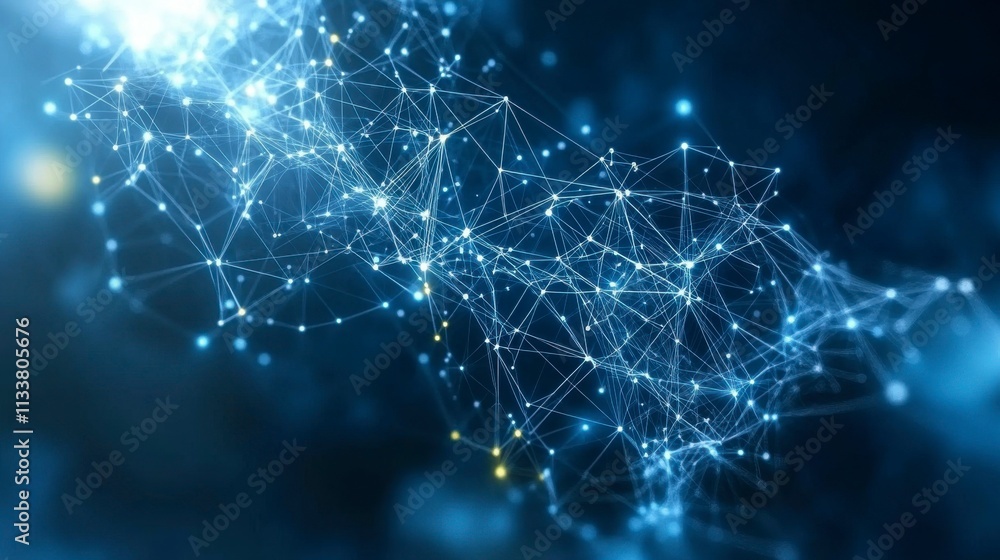 Abstract connected dots and lines with glowing effects representing AI technology futuristic data flow and communication networks seamless motion 3D rendering. Abstract connected dots and lines with glowing effects representing AI technology futuristic data flow and communication networks seamless motion 3D rendering.