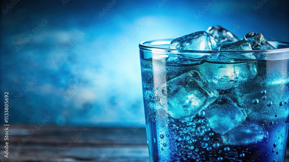 Close-up of a refreshing blue beverage with ice and bubbles , drink, blue, beverage, refreshing, cold, icy, bubbles, close-up, glass Close-up of a refreshing blue beverage with ice and bubbles , drink, blue, beverage, refreshing, cold, icy, bubbles, close-up, glass