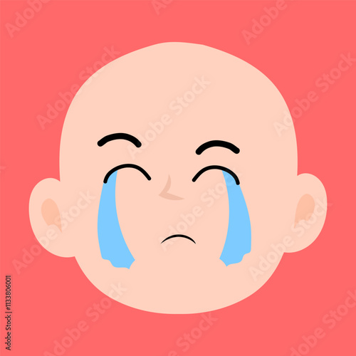 cartoon bald boy avatar character illustration design. emoticon head expression face