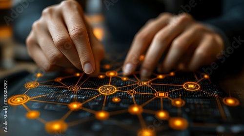 Glowing abstract connected dots and lines forming a dynamic AI-driven network showcasing the concept of digital communication technology futuristic 3D design.
