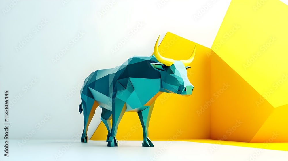 Obraz premium Green Wall street bull on minimalist light background