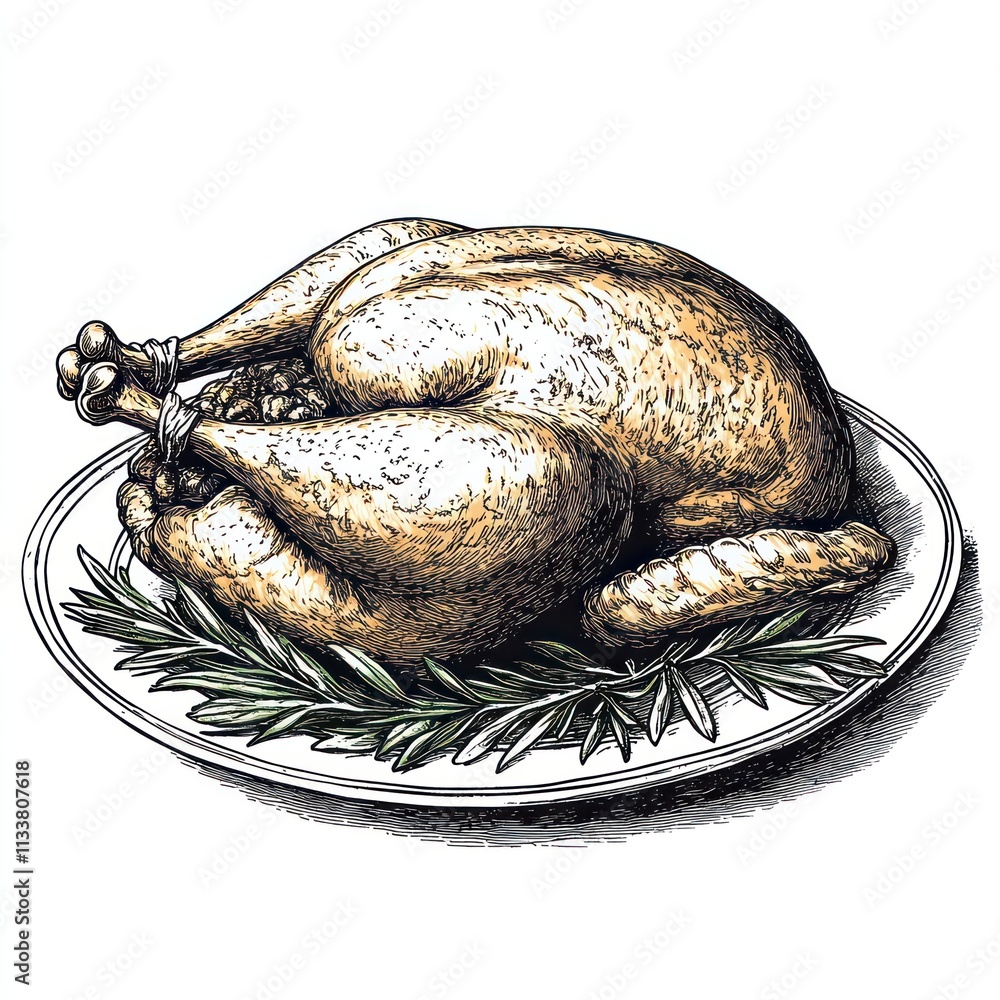 Roasted turkey on platter with rosemary. Roasted turkey on platter with rosemary.