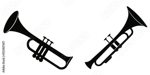 Musical Instrument Trumpet silhouette on white background