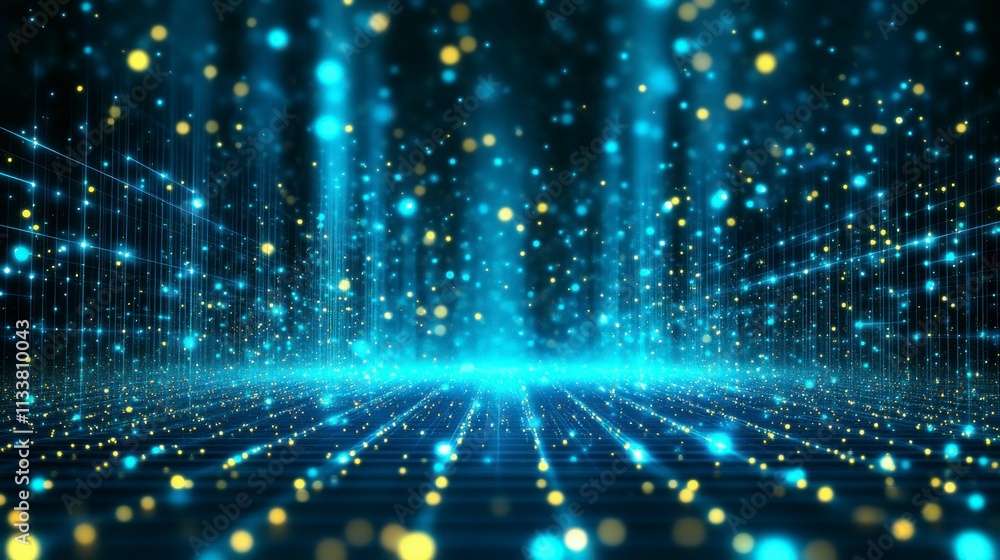 Fototapeta premium High-tech 3D illustration of interconnected lines and dots representing global network systems big data cybersecurity blockchain and data flow technology.