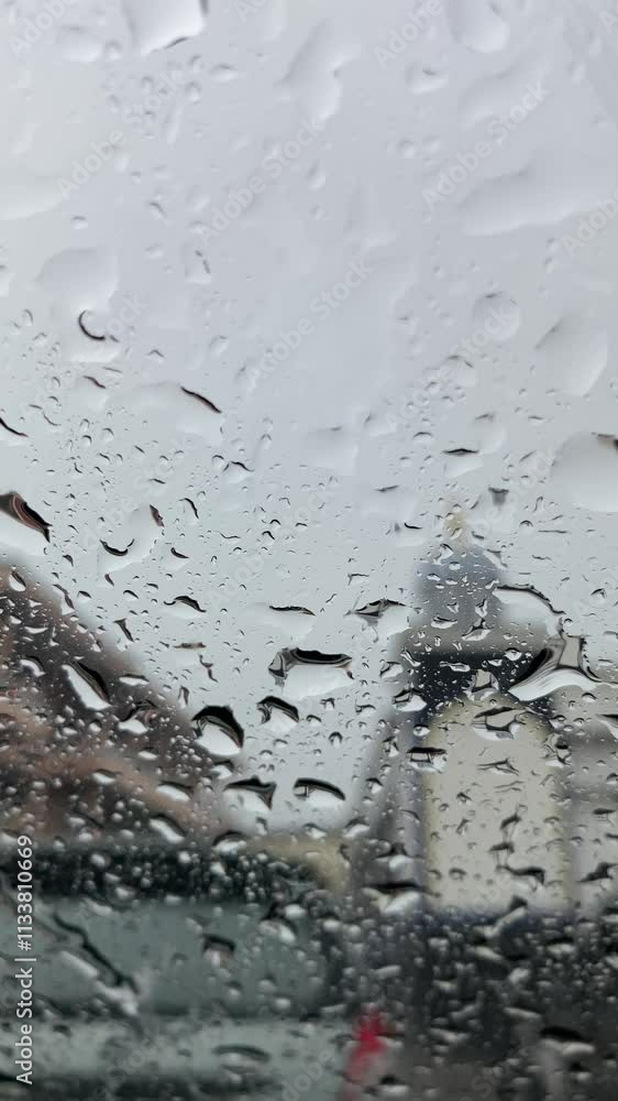 Rain drops on glass as seen from inside a car Rain drops on glass as seen from inside a car