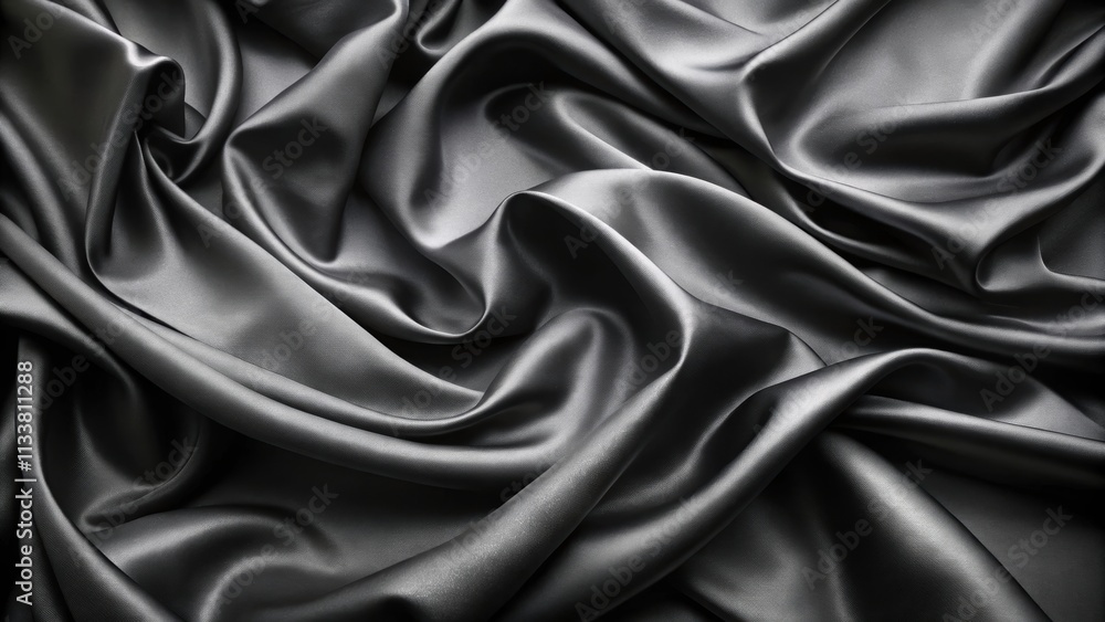 Obraz premium Smooth flowing black silk satin fabric background with soft drapery , elegant, luxurious, smooth, dark, silk, satin, fabric