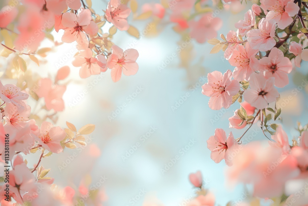 Fototapeta premium Soft Pink Flowers Elegantly Arranged Around a Dreamy Border for a Serene and Calm Atmosphere