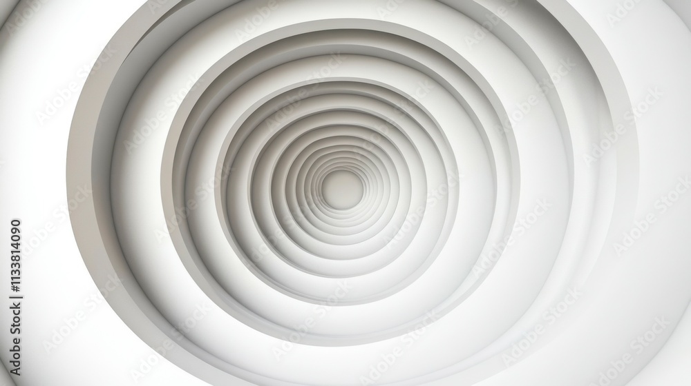 Minimalist white space interior with a striking multi-floor circular ceiling, creating an airy and futuristic ambiance. 3D render of innovative architecture. Minimalist white space interior with a striking multi-floor circular ceiling, creating an airy and futuristic ambiance. 3D render of innovative architecture.