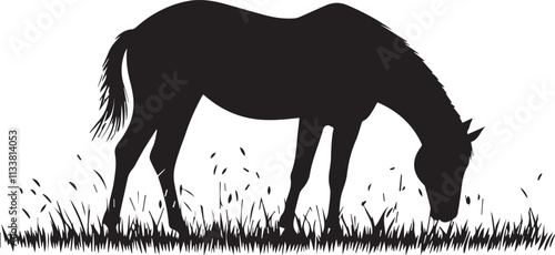 Silhouette of horse grazing on graphic vector