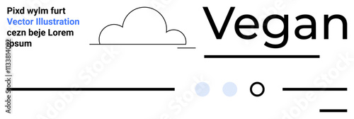 Cloud outline, Vegan text, minimalist lines, blue circles, and dummy text. Ideal for minimalist, vegan lifestyle, health, wellness, simplicity, organic themes Landing page
