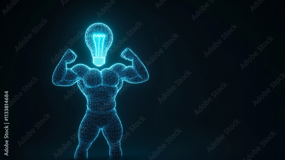 Muscular Lightbulb Symbolizing Innovative Strength and Creative Startup Potential Muscular Lightbulb Symbolizing Innovative Strength and Creative Startup Potential