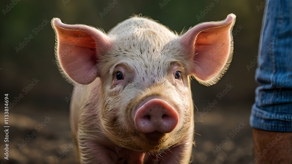 Adorable Pink Piglet with Soft Fur and Large Ears, Close Up Portrait Adorable Pink Piglet with Soft Fur and Large Ears, Close Up Portrait
