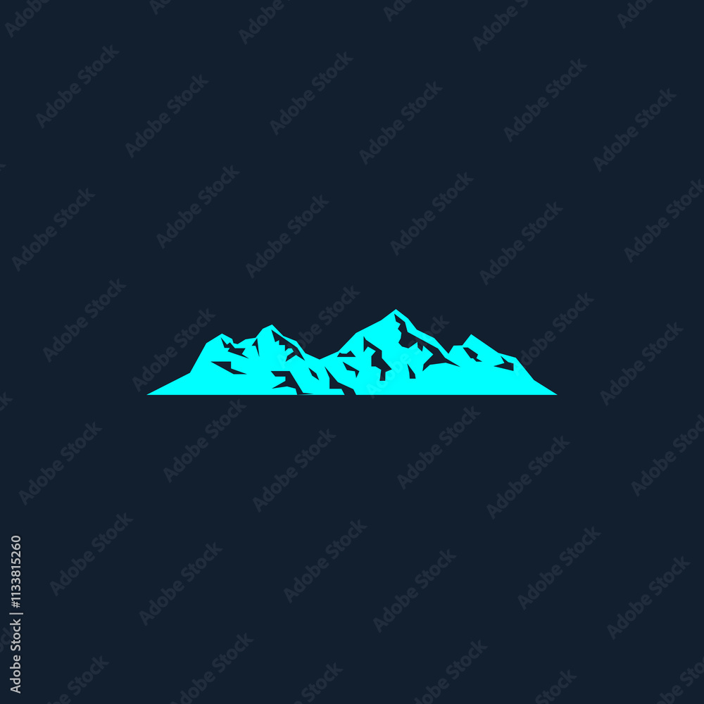 mountain landscape illustration with with dark blue background and bright blue color. cool mountain landscape illustration with with dark blue background and bright blue color. cool