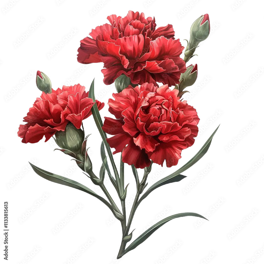 Red Carnation Isolated on Transparent Background Red Carnation Isolated on Transparent Background