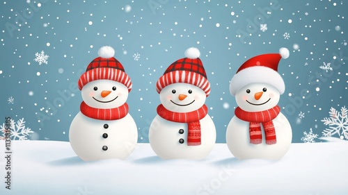 Three Adorable Snowmen in Winter Wonderland.