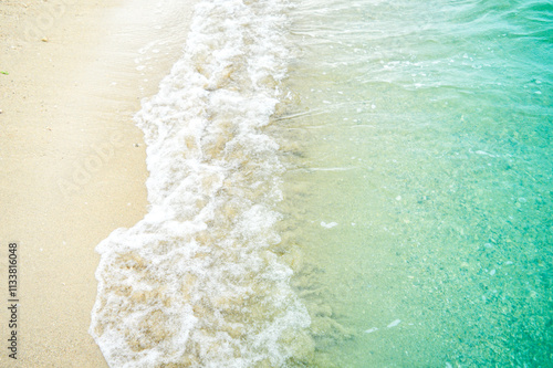 Peaceful blue green sea waves shore. Ocean coast view. photo beachfront. Seaside exotic tropical nature landscape .Focus on beach wave, Noisy, exposure, similar others