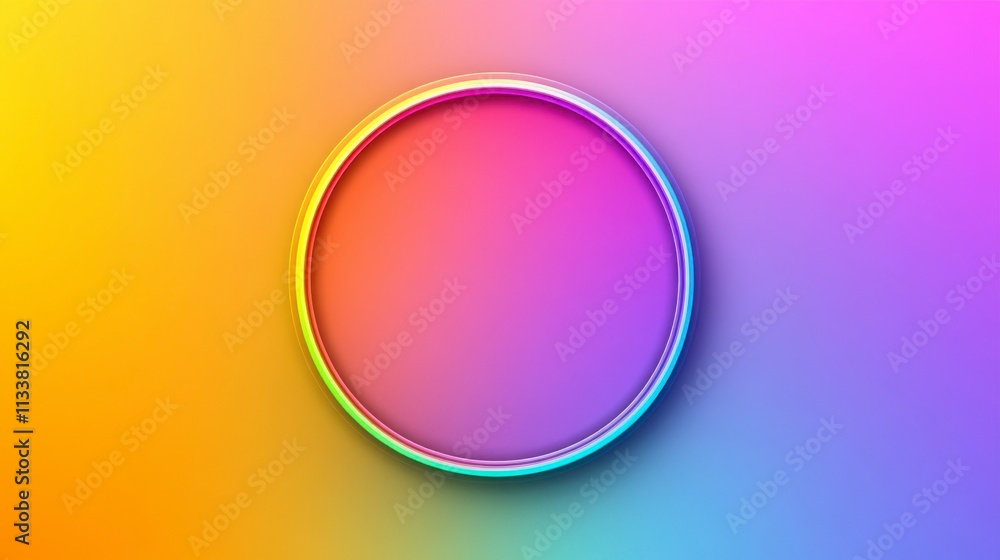 Obraz premium Vaporwave-style abstract background with a holographic circular motif in vibrant pastel neon tones. Trendy and versatile for modern creative designs.