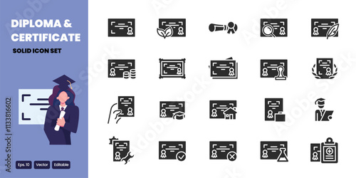 diploma and certificate solid icon vector design good for web and mobile app