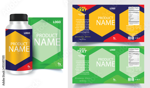 Package template design, Label design, Multi vitamin label sticker design and natural food supplement, pill bottle jar label.