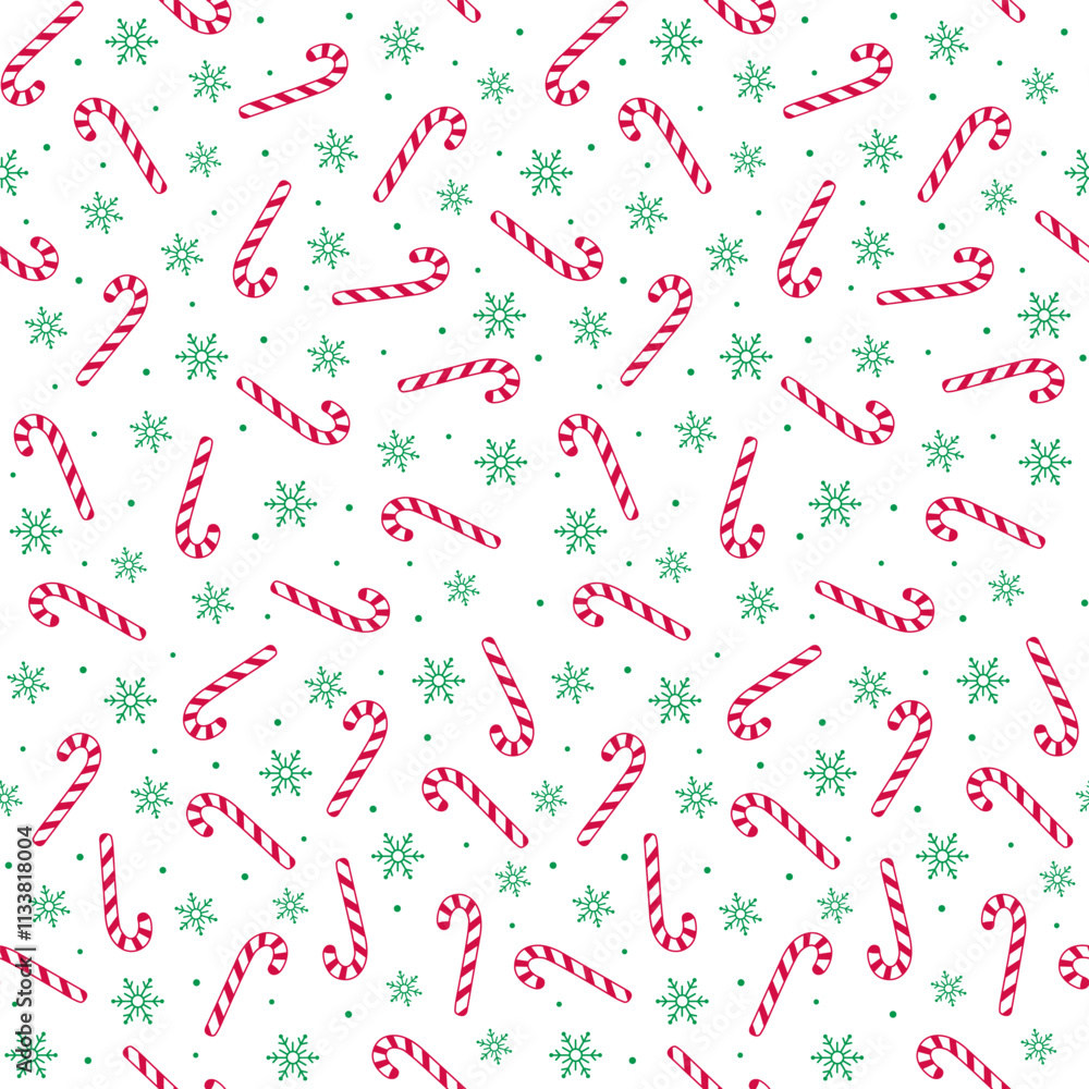 Seamless Christmas Candy Cane And Snowflakes On White Background Seamless Christmas Candy Cane And Snowflakes On White Background