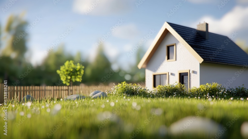 Development Progress Methodology: Small House in Grassy Field With Fence, Symbolizing Growth, Sustainability, and Modern Architecture Development Progress Methodology: Small House in Grassy Field With Fence, Symbolizing Growth, Sustainability, and Modern Architecture